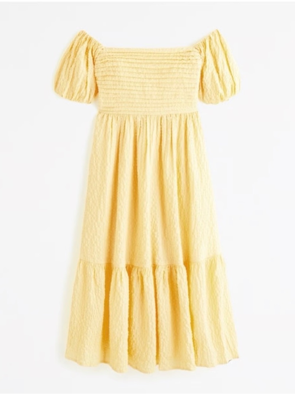 Abercrombie Smocked Puff-Sleeve Midi Dress Soft Yellow MP Summer Pastel Party
